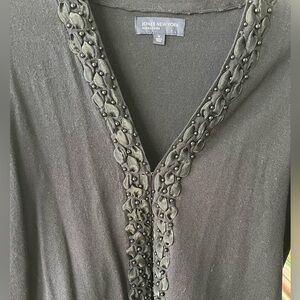 💙Classy Jones New York Navy sweater with ribbons and pearls along front. Size M